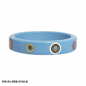 Trendy Handcrafted Sky Blue Resin <b>Bangle</b> <b>Set</b> with Multi-Color Target Inlay Handcrafted Colorful Resin Jewelry Gift - Product Image 3