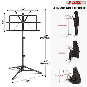5 Core Music <b>Stand</b> Adjustable 57 <b>Desktop</b> Book <b>Stands</b> Sheet Holder All Metal Portable Bookstand - Product Image 3