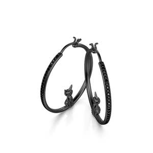 Jeulia Sterling Silver <b>Black</b> <b>Cat</b> Hoop Earrings-Animal Shape Design - Product Image 3