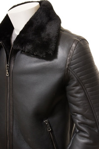 Abrigo de piel sintética de invierno de cuero genuino con solapa de muesca Sherpa Shearling chaqueta de cuero cálida para hombre con Cuello de piel chaqueta de cuero 2024 - Product Image 5