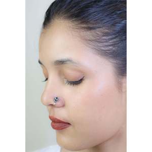 Piercing de Nariz de Plata 925 con Ónix Negro, Diseño Nazakat Paisley, Clip de Acero Inoxidable, Joyería para Regalo - Product Image 1