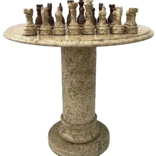 Table d'échecs ronde en marbre, grande table d'échecs en marbre avec pièces d'échecs, table d'échecs Pakistan Trade