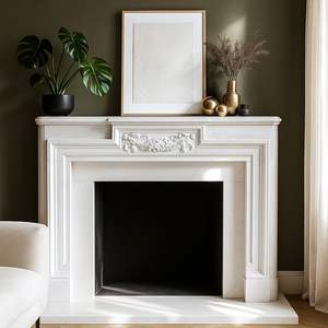 Marco de Chimenea de Mármol Blanco Hecho a Mano, Soporte de Pilar Clásico Moderno, Independiente, Tamaño Personalizado, Interiores de Sala de Estar 5 - Product Image 1