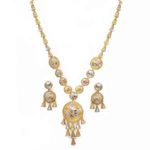 Ensemble collier et boucles d'oreilles en chaîne de boîte plaquée or à 3 tons, bijoux en laiton multi-tones, vente en gros - Product Image 4