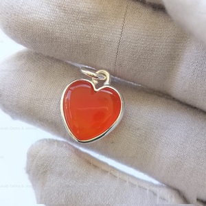 Colgante Minimalista de Plata de Ley con Forma de Corazón para Navidad, con Piedra Preciosa de Cornalina Naranja Natural de 12 mm, Engaste de Bisel, Pulido Suave - Product Image 3