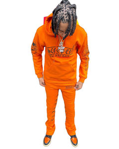 Fabricant de broderie survêtement de détresse personnalisé 2 pièces pantalon de survêtement évasé et sweat à capuche lavage à l'acide survêtements ensemble pour hommes - Product Image 6