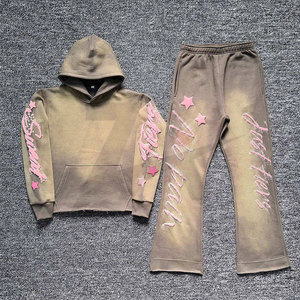 Chándal de lavado ácido para hombre con impresión de logotipo totalmente personalizado, conjunto de Jogger con capucha y estampado de hojaldre, poliéster de calidad superior - Product Image 1