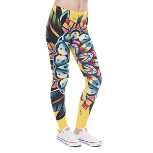 Gran oferta para mujer 92% poliéster 8% Spandex Buttery Soft Stretchy TATTOO FLOWER Print Yoga Leggings para mujer ropa de gimnasio - Product Image 4