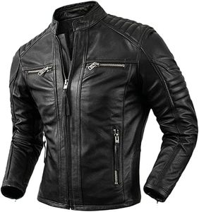 Fashion <b>Genuine</b> <b>Leather</b> <b>Jacket</b> Mens Vintage Distressed Cowhide Biker Quilted Shoulders Motorcycle Rider <b>Leather</b> <b>jacket</b> for men - Product Image 1