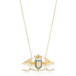 จี้สร้อยคอจี้มงกุฎและปีกเทอร์ควอยซ์เครื่องประดับสเตอร์ลิงทำด้วยมือสไตล์ตุรกี925 - Product Image 1