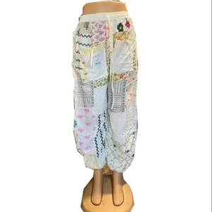 Pantalon sarouel respirant Boho Palazzo pour femmes avec imprimé à volants taille moyenne fermeture élastique décontracté maternité PJ vêtements pour l'été - Product Image 1