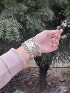 Stylish Oxidised Silver <b>Adjustable</b> Size Cuff <b>Bracelet</b> For Women & Girls Traditional Indian Design Ideal for Casual & Formal Wear - Product Image 3