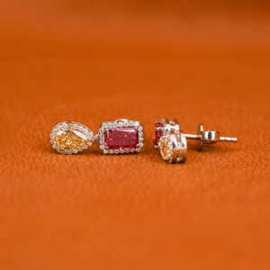 Pendiente de tuerca de oro macizo de 18 quilates con corte radiante rosa y corte de pera amarilla, Diamante cultivado en laboratorio, con tornillo trasero, joyería de lujo Hip Hop - Product Image 2