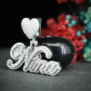 Personalized Double Layer <b>Letter</b> Name <b>Necklace</b> Custom Bling Heart Bail Jewelry Iced Out Round Cut <b>Necklace</b> for Womens Gift - Product Image 2