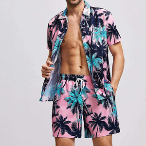 Ensemble deux pièces grande taille pour hommes T-shirt à manches courtes Short imprimé de fleurs Combinaison de sport de couleur contrastée pour bas actifs - Product Image 4