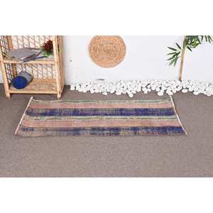 Alfombra rústica a rayas de lana azul y Beige, 2x4,2 pies, área grande, tejido 3D, Patchwork, alfombra para sala de estar con respaldo de látex - Product Image 1