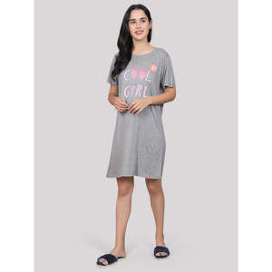 Evolove – chemise de nuit courte décontractée pour femmes, 100% coton, jersey imprimé, longueur aux genoux, douce (gris mélangé) - Product Image 3