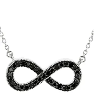 永恒的和谐: 黑色钻石铑超过925纯银无限项链，永恒的爱和宁静的象征