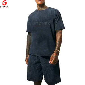 2023 Wholesale Custom Logo Men's Streetwear Two-Piece <b>Set</b> Printed Solid T Shirt and <b>Knitted</b> Shorts for Summer Casual Style - Product Image 5