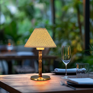 Sıcak satış kablosuz bambu masa lambası düğün süslemeleri gece işık değiştirilebilir abajur 3W şarj edilebilir masa lambası - Product Image 3