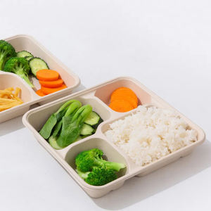Conteneur <span class=keywords><strong>jetable</strong></span> biodégradable et compostable à 4 compartiments, fabriqué en Chine, en bagasse de canne à sucre, pour les <span class=keywords><strong>repas</strong></span> à emporter, les déjeuners, les plateaux alimentaires - Product Image 1