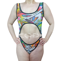 Traje de baño con estampado de grafiti para mujer, monokini de corte alto, ropa de playa, bikini transparente, traje de baño elástico transpirable, mono, body