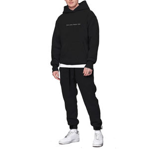 Personalizado apliques bordados Patchwork Logo Jogging 2 piezas conjunto desgastado chándales sudaderas con capucha para los hombres - Product Image 1