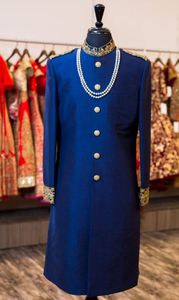 NEW--ZARI EMBROIDERY on ROYAL BLUE JACKET on RAW <b>SILK</b> <b>FABRIC</b> WITH Embellished WITH CRYSTAL GLASS BEADS,STONE,DABKA WORK @ 2023 - Product Image 2