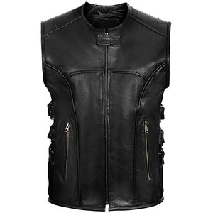 Vente en gros Gilet d'hiver en cuir décontracté personnalisé pour hommes avec remplissage en duvet Poche boutonnée zippée Manteau de cavalier sans manches pour motos - Product Image 1