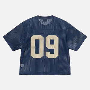 Camiseta deportiva recortada de poliéster a rayas personalizada, camiseta de fútbol con estampado de pantalla de malla de gran tamaño para fanáticos del club de fútbol - Product Image 2