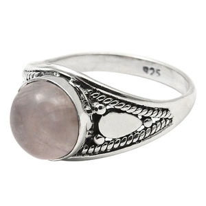 2024 usine bijoux personnalisés prix de gros meilleure qualité pierre précieuse de Quartz Rose naturel 925 bague en argent Sterling forme ronde inde - Product Image 1