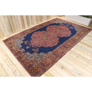 Alfombra Turca de 7.8x12 pies, Alfombra Vintage Extra Grande, Alfombra de Lana con Diseño Floral Azul y Rojo - Product Image 1