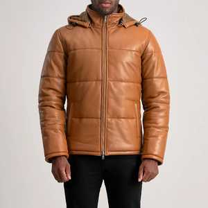 Chaqueta acolchada de cuero moderna para hombre, prendas de vestir exteriores de invierno cálidas acolchadas, ropa de calle de moda con sensación suave y cómoda - Product Image 1
