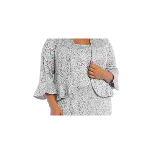 R&M Richards Women's Plus Size Floral Print Lace Dress Ruffled <b>Jacket</b> <b>Silver</b> Sizes 18W XL 2XL 3XL Knee Length Natural Waistline - Product Image 2