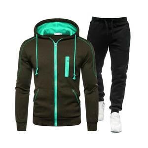 Sweats à capuche et pantalons de survêtement personnalisables en gros pour hommes Ensembles de vêtements de sport à cordon de serrage de couleur contrastée - Product Image 2