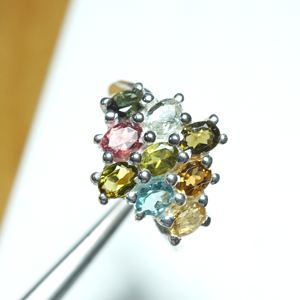 Anillo de racimo de plata con piedras preciosas de turmalina Natural para mujer Estilo religioso de pureza 92,5 - Product Image 4