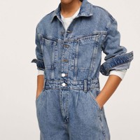 Ensemble en jean pour femme, col rabattu, manches longues, boutonné, coupe ample, décontracté, toutes saisons, couleur unie, blazer en coton délavé, pantalon