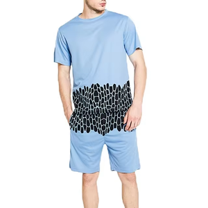 Ensemble décontracté d'été pour homme : T-shirt rose à col rond et short blanc à blocs de couleur, en coton tricoté respirant - Product Image 2