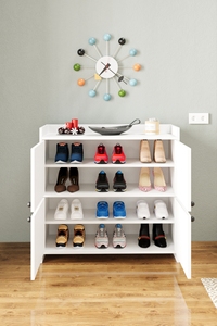 <b>Modern</b> Multi-Purpose 4-Door 4-Shelf <b>Desk</b> Organizer Shelf for Bathroom Kitchen Wardrobe Garage & Shoes-Space-Saving <b>White</b> Finish - Product Image 6