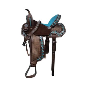 Haute qualité Designer Western selle sans arbres couleur Turquoise DD cuir Designer siège rembourré équitation Tack Set vente chaude - Product Image 6
