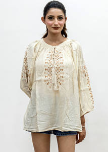 Moderno Lakhnavi-elegante vestido bordado de túnica de viscosa para niñas y mujeres cuello redondo manga larga Top desgaste diseñador túnica vestido - Product Image 4