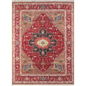 Alfombra de Lana Anudada a Mano Savana, Estilo Kilim con Medallón Rojo y Naranja, Rectangular 9x12, Abstracta, para Entrada, para Adolescentes, Psh-612 - Product Image 1