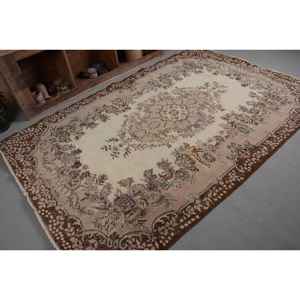 Alfombra turca vintage clásica, beige, marrón, 5,6x8,7 pies, retales de látex de lana de área grande para pasillo, rectángulo para alfombra de noche - Product Image 5