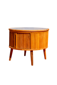 Table d'appoint ronde blanche avec dessus en faux marbre et finition chêne à lattes Tables basses Genre - Product Image 2