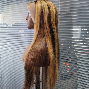 Venta al por mayor de <span class=keywords><strong>pelo</strong></span> brasileño crudo resaltar Color marrón pelucas de cabello humano encaje Frontal 100% cabello humano pelucas sin pegamento para mujeres <span class=keywords><strong>negras</strong></span> - Product Image 1