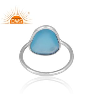 Vente chaude Fine Sterling Silver Natural Blue Calcedony Gemstone Bague empilable Fabricant de bijoux personnalisé - Product Image 5