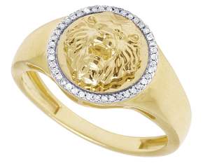Bague pour homme Lion Face en or jaune 10 carats diamants cultivés en laboratoire pour bijoux Hip Hop de luxe audacieux et vêtements de déclaration - Product Image 2
