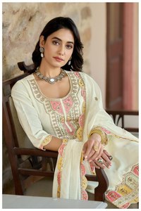 NUEVO SALWAR KAMEEZ DE SEDA ROMANA MODERNA CON DISEÑO DE DISEÑADOR, COLOR MARFIL, CON BORDADO, REVERSIBLE, PARA TODAS LAS TEMPORADAS, PARA BODAS Y DIWALI - Product Image 4