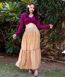 Summer Silk Collection 2024 High Elastic Waist Girl's Wear Frilled <b>Long</b> <b>Pleated</b> <b>Skirt</b> - Product Image 1