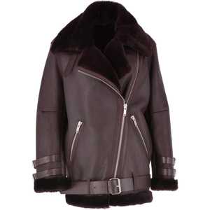 Mayorista Chaqueta de motorista de piel de oveja de gran tamaño para mujer con cuello emergente con cinturón y hebilla de fabricación profesional de alta calidad - Product Image 5